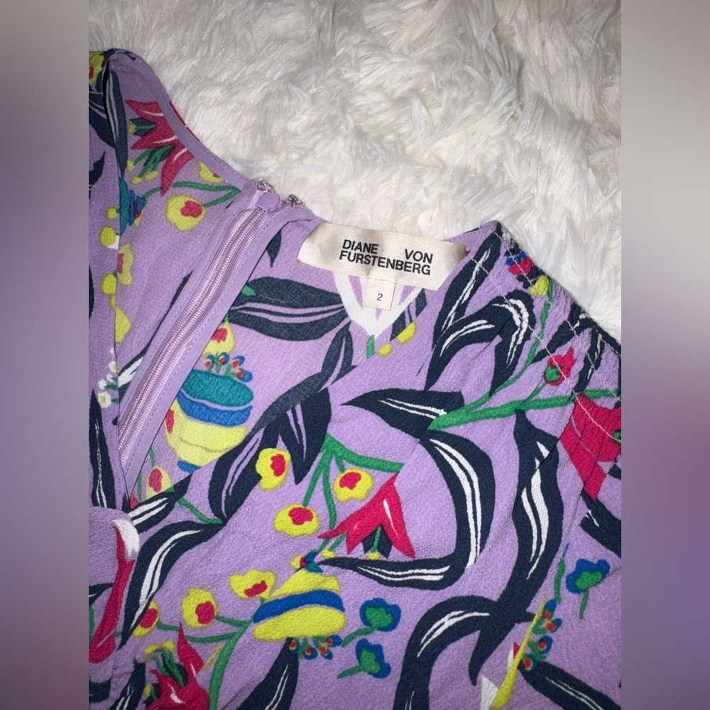 NEW Diane Von Furstenberg Jemma Floral Print purple midi Dress sz 2 - Picture 5 of 8